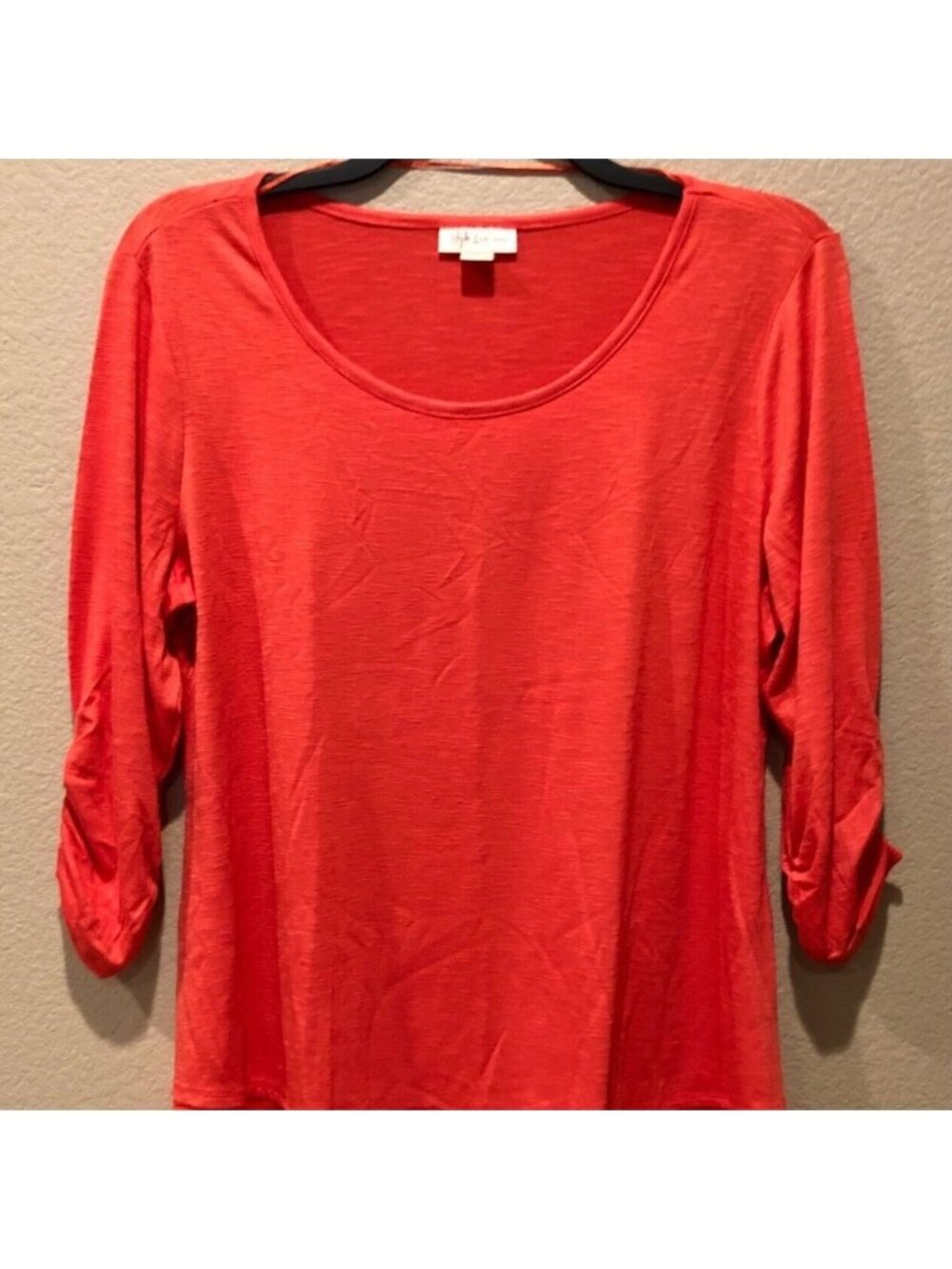 Style&Co Women's Rust Orange 3/4 Ruched Sleeve Chiffon Trim Top Plus Size 1X